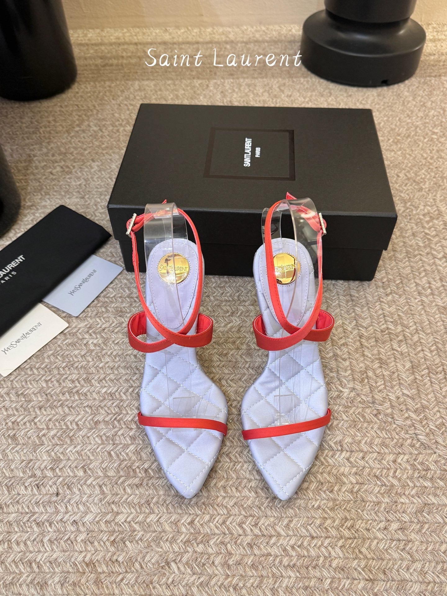 Saint Laurent Metal Logo Silk Heeled Sandals