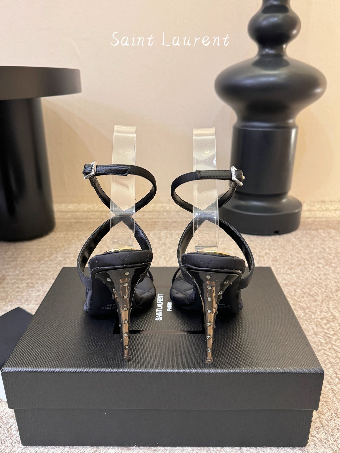 Saint Laurent Metal Logo Silk Heeled Sandals