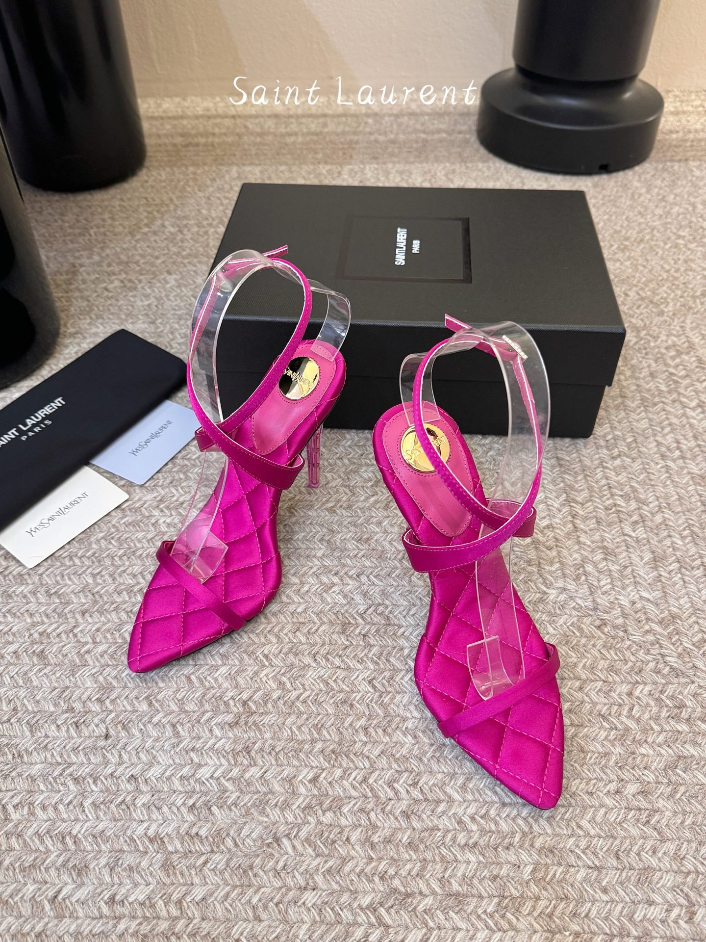 Saint Laurent Metal Logo Silk Heeled Sandals