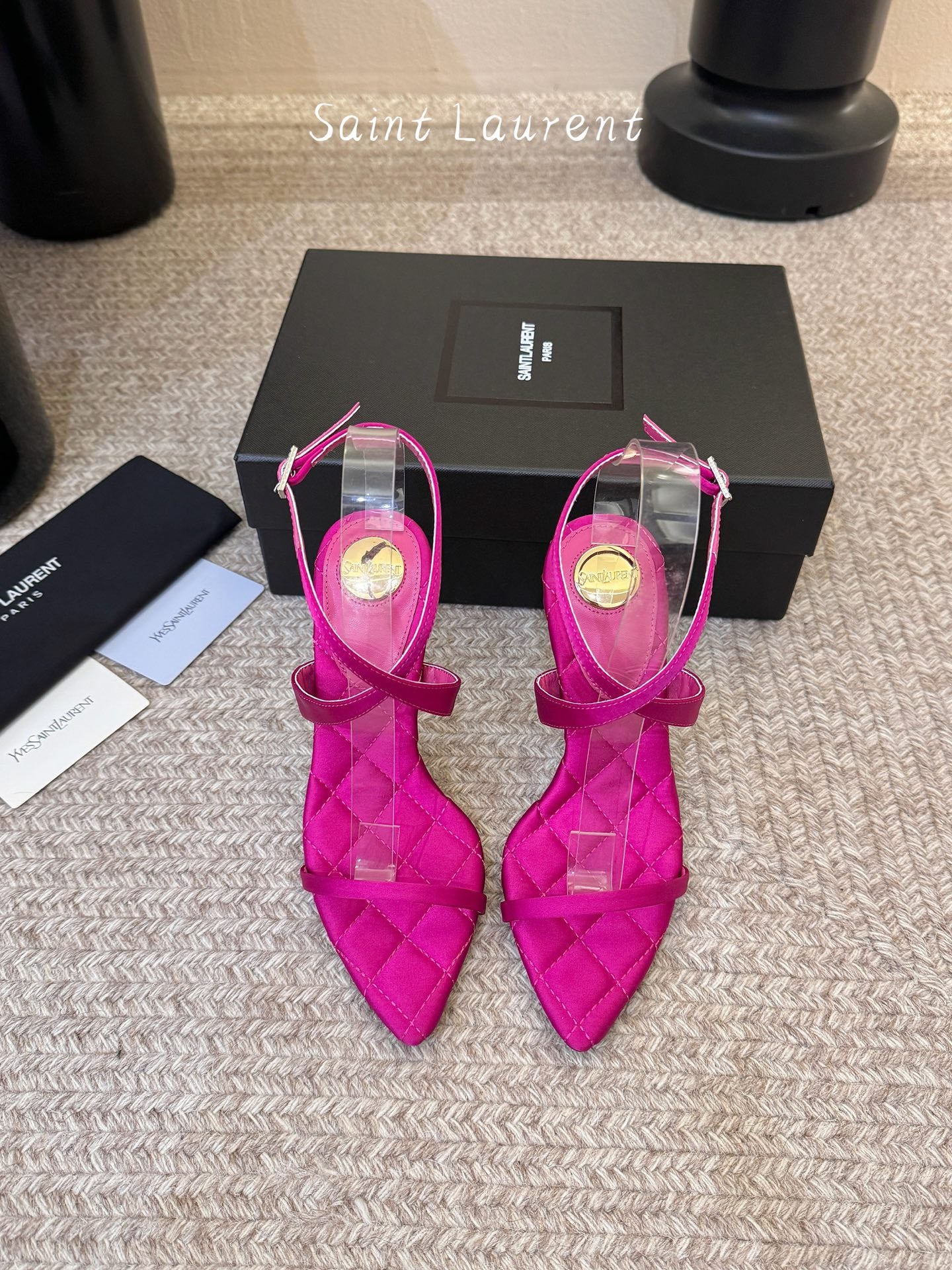 Saint Laurent Metal Logo Silk Heeled Sandals