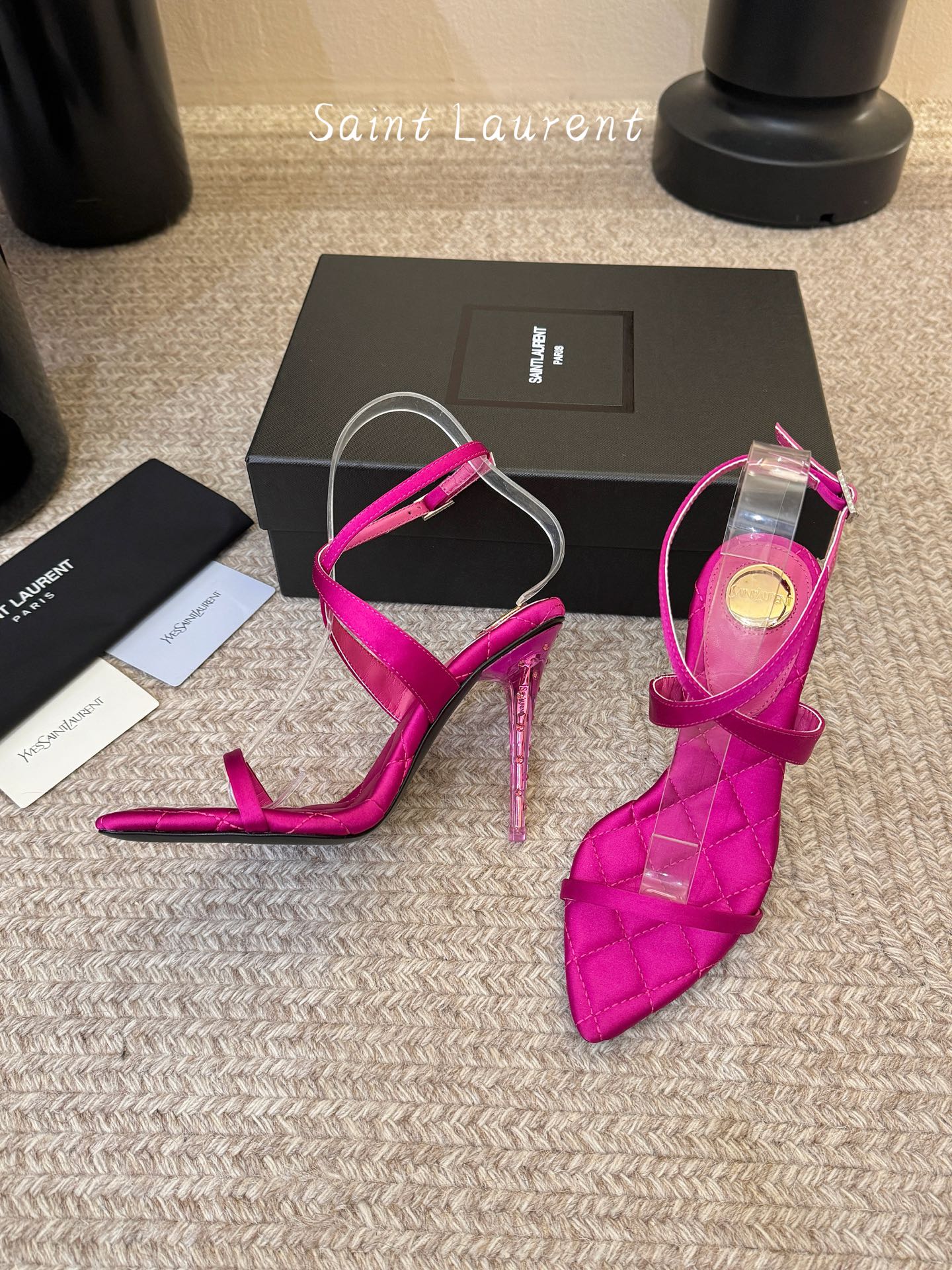 Saint Laurent Metal Logo Silk Heeled Sandals
