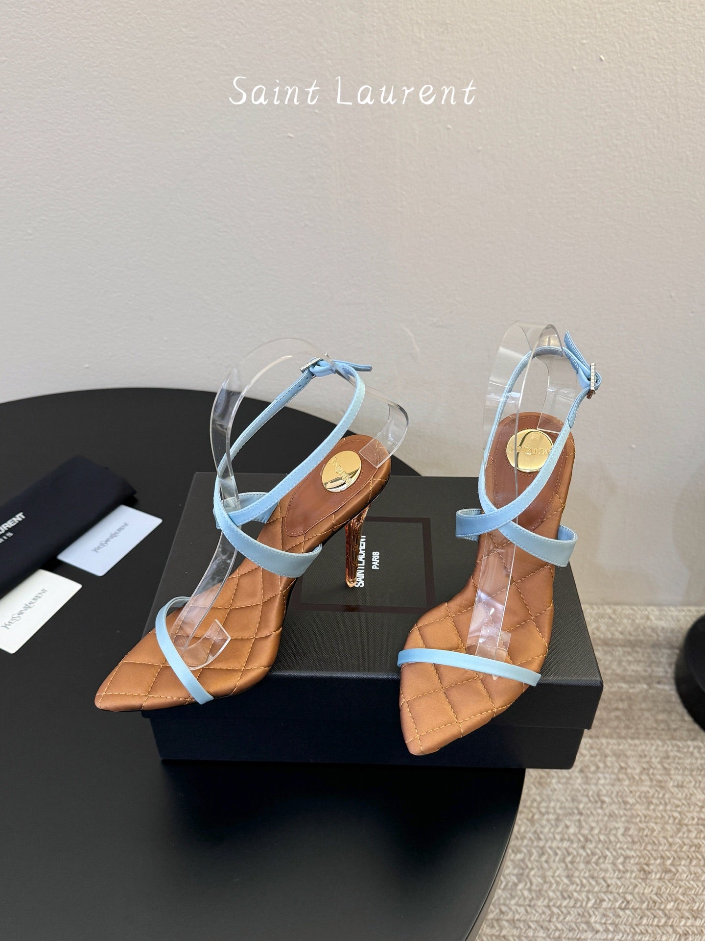 Saint Laurent Metal Logo Silk Heeled Sandals