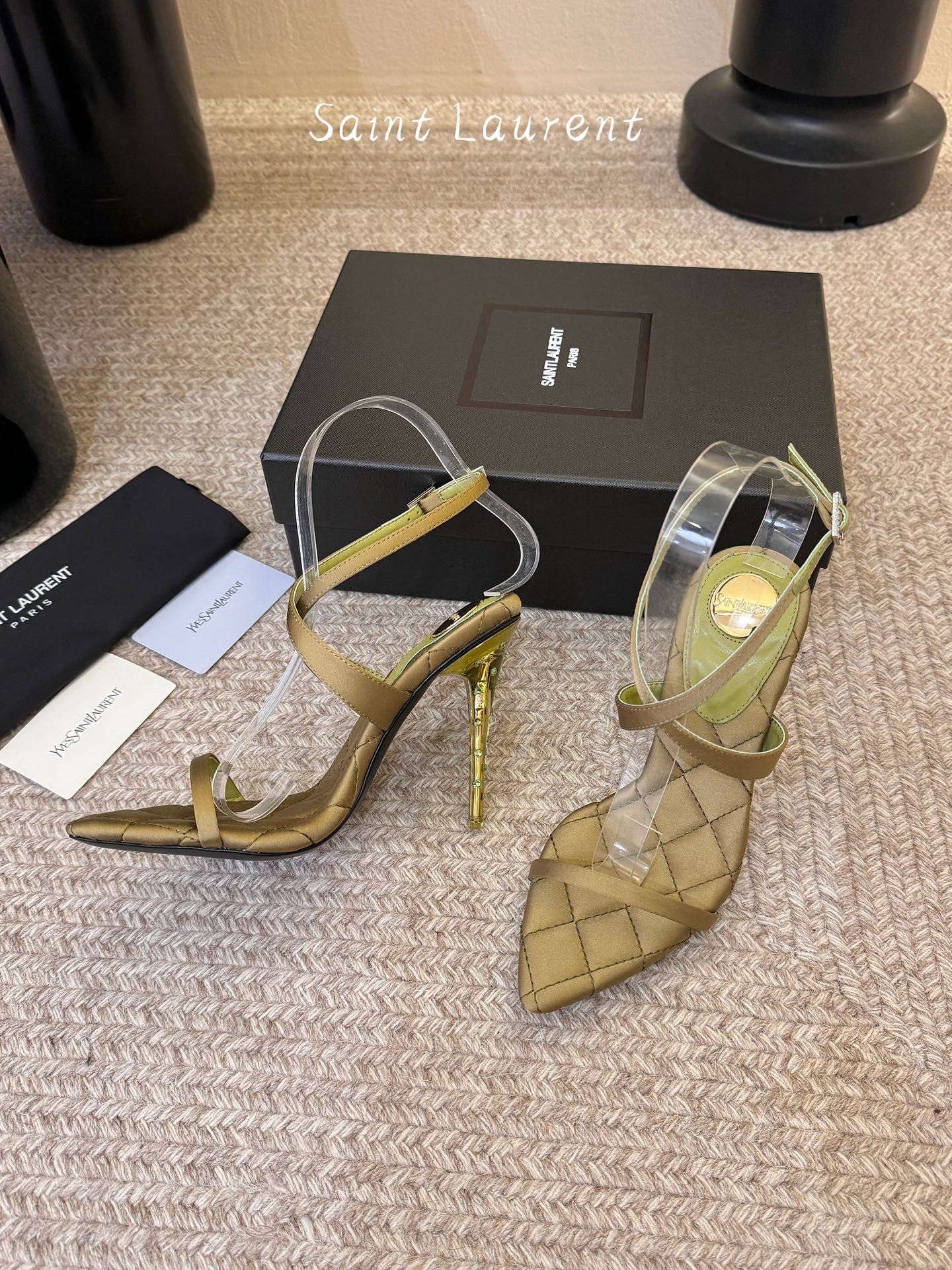 Saint Laurent Metal Logo Silk Heeled Sandals