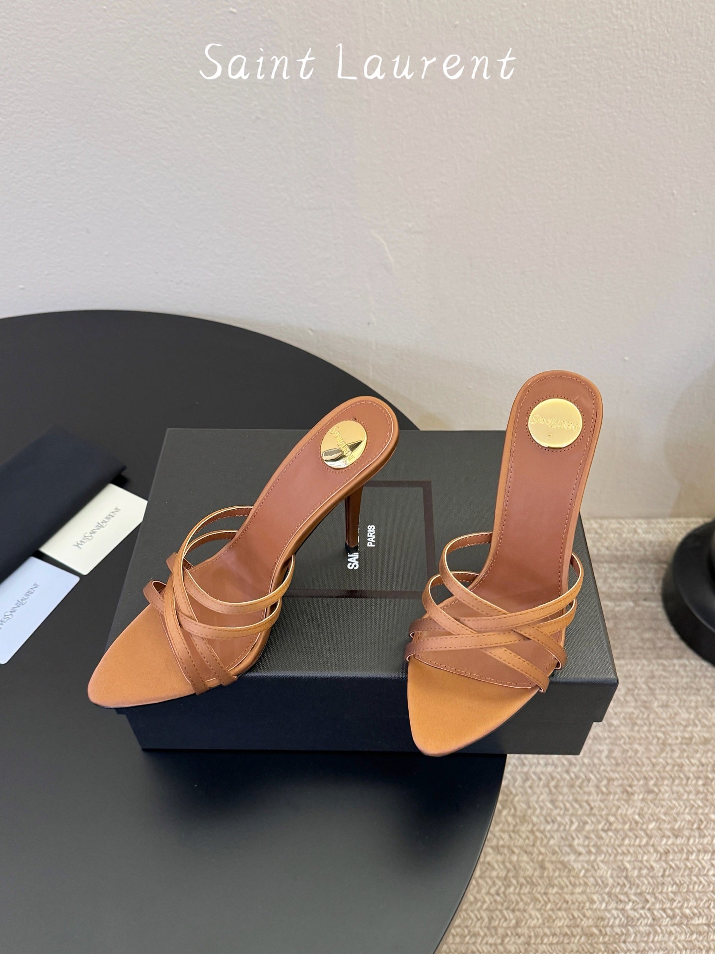Saint Laurent Metal Logo Silk Heeled Sandals