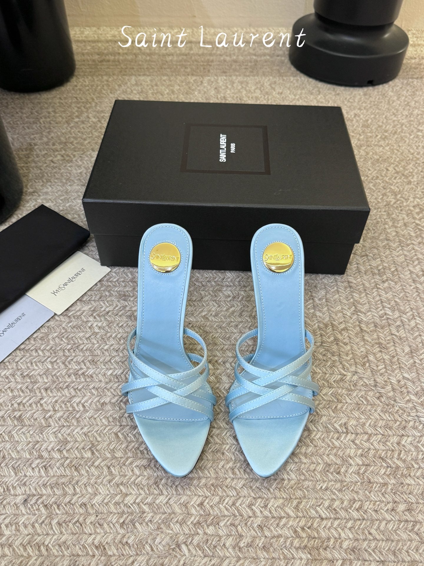 Saint Laurent Metal Logo Silk Heeled Sandals