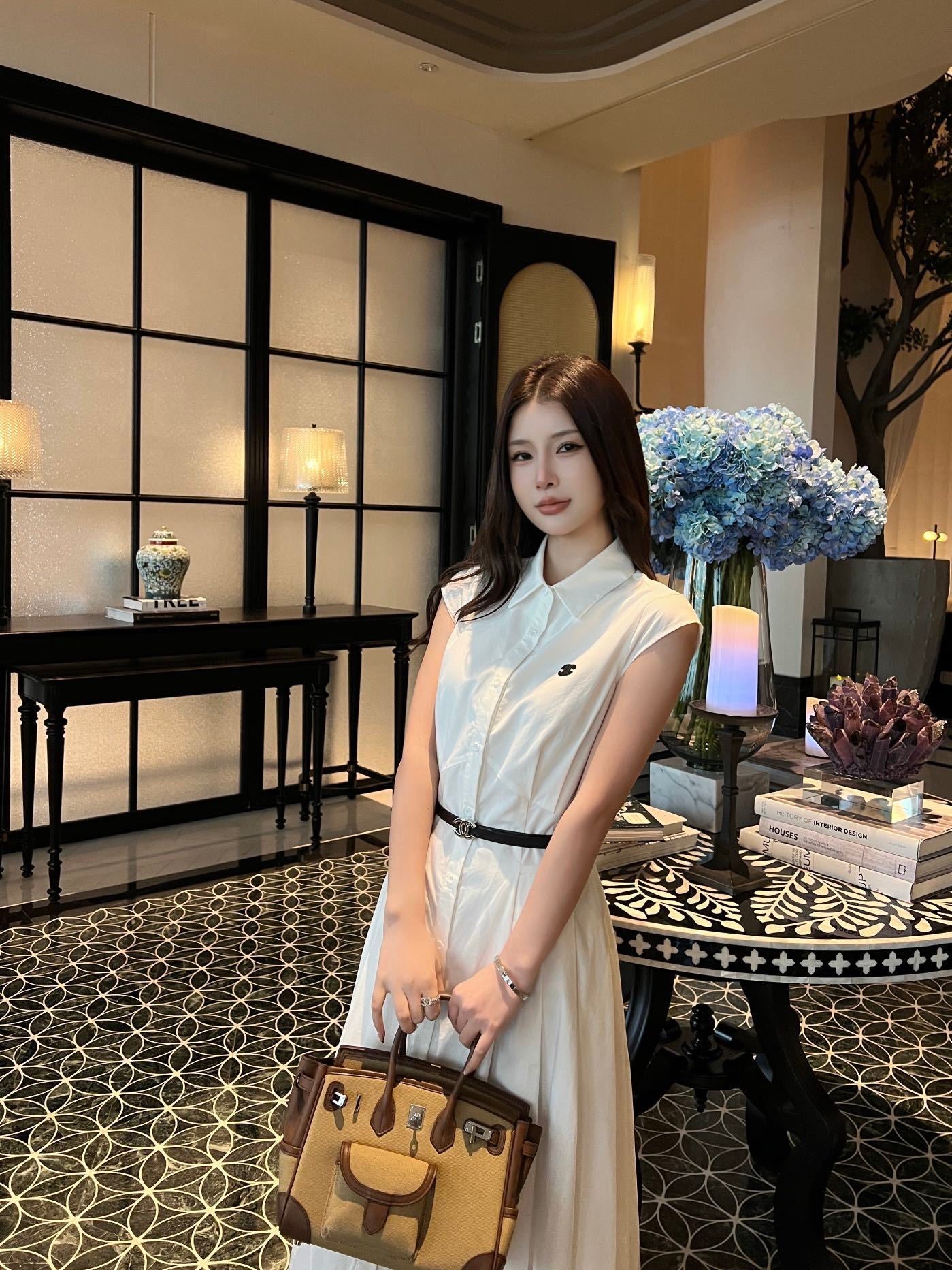 Chanel Flutter Sleeve Belted Dress
