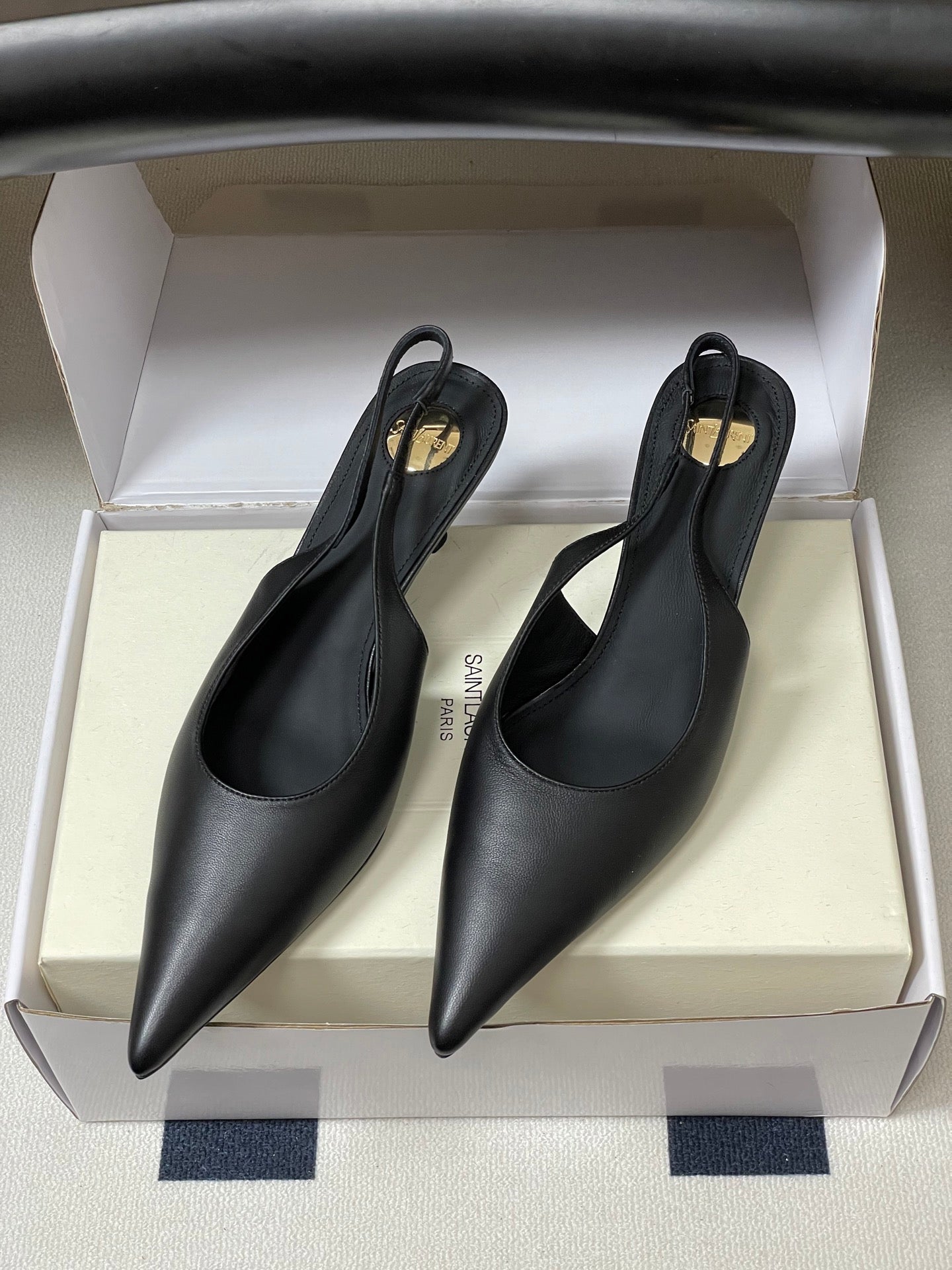 Saint Laurent Pointed-Toe Kitten Heel Slingbacks – 26SS