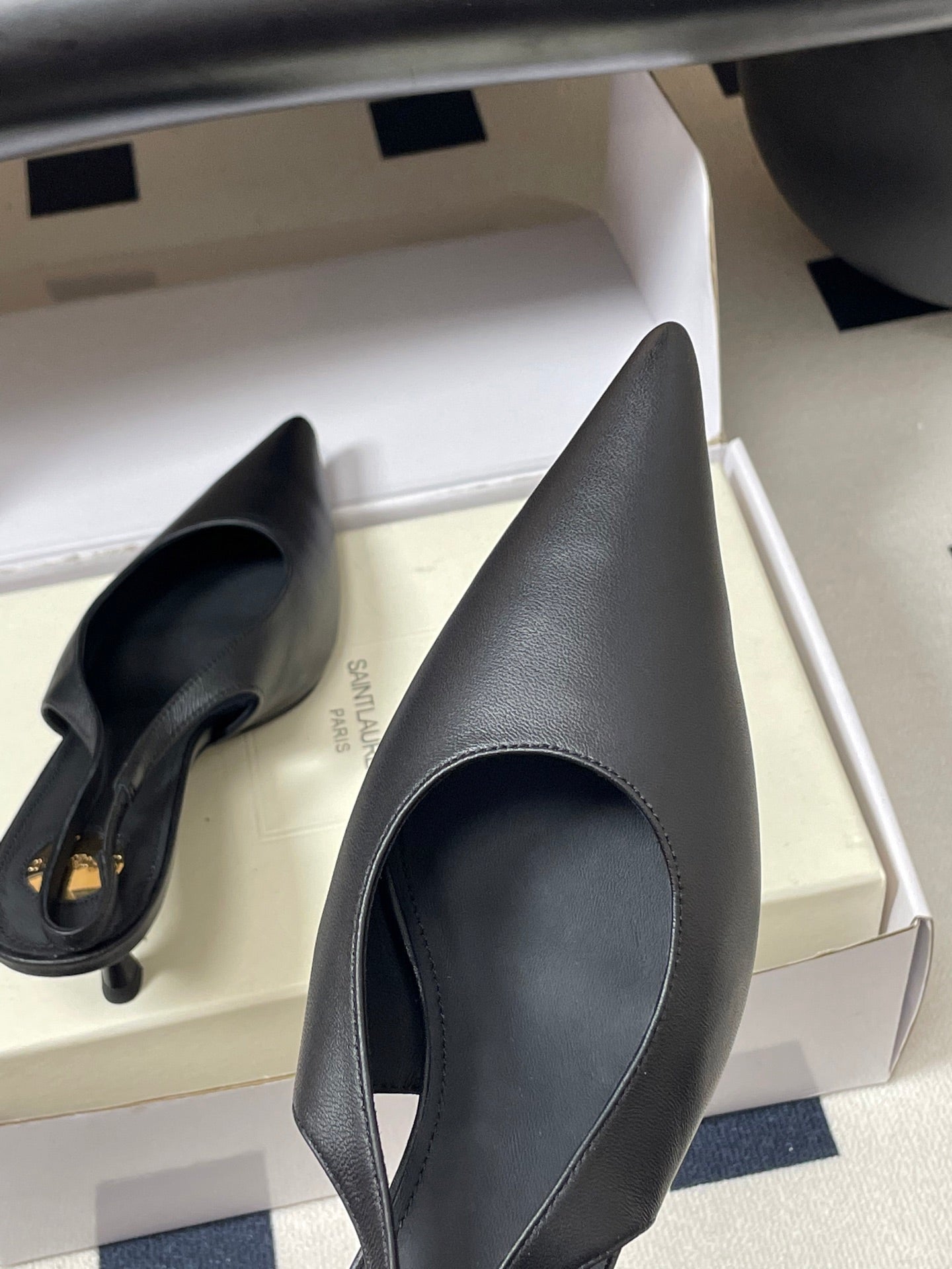 Saint Laurent Pointed-Toe Kitten Heel Slingbacks – 26SS