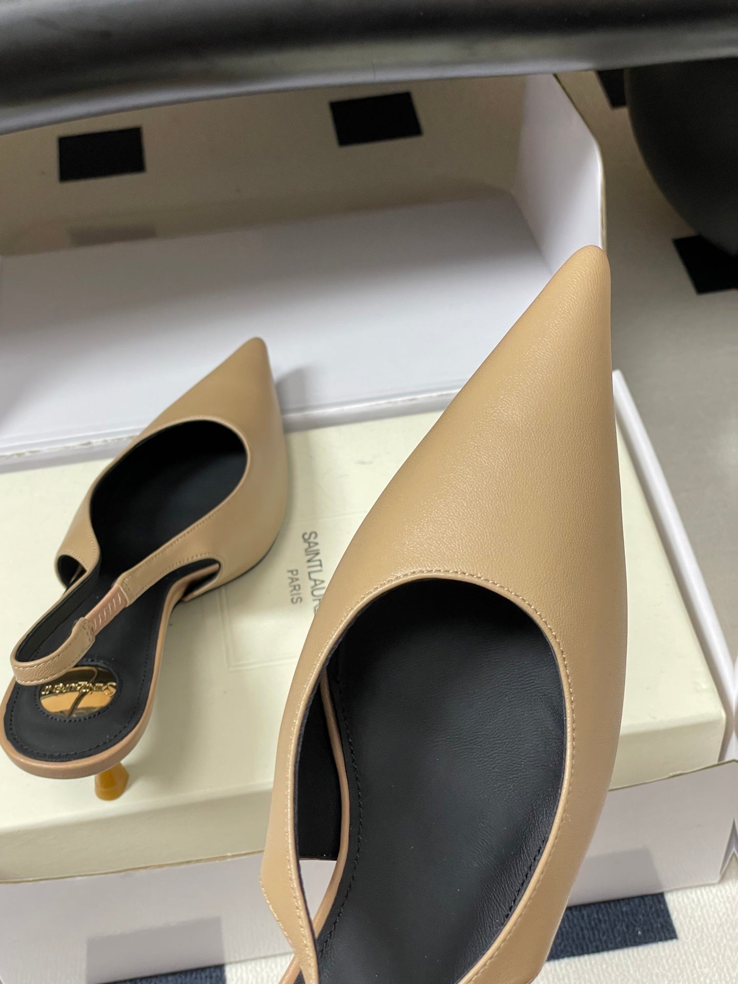 Saint Laurent Pointed-Toe Kitten Heel Slingbacks – 26SS