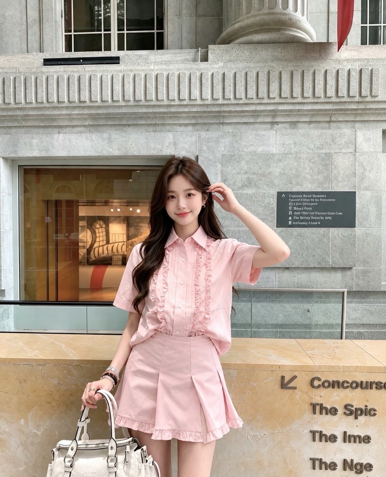 Miu Miu Embroidered Ruffle Shirt and Pleated Skort Set