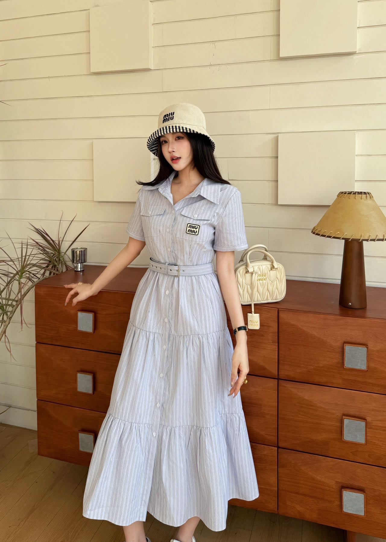 Miu Miu Striped Short-Sleeve Tiered Dress – Spring/Summer Collection