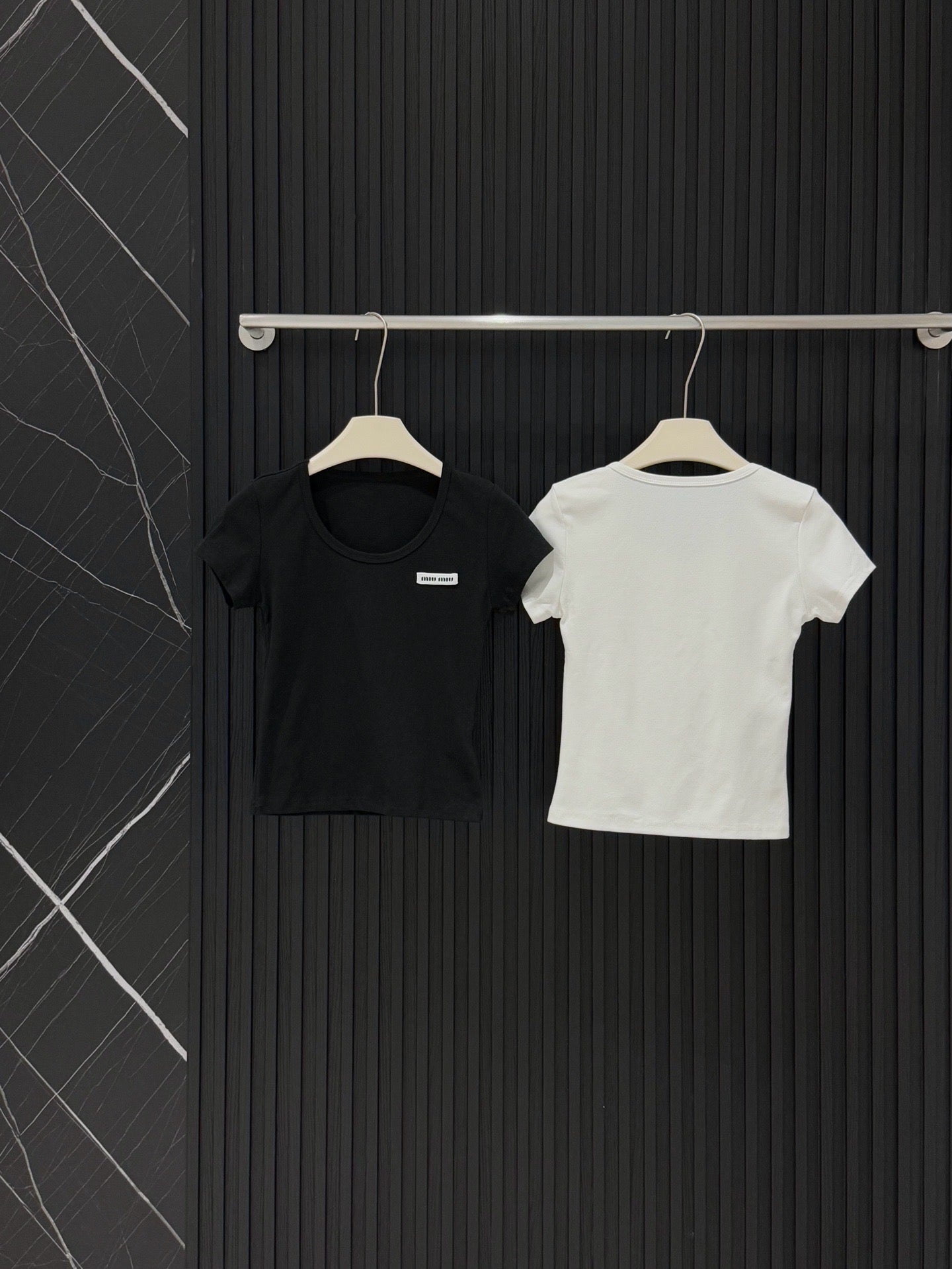 Miu Miu Ribbed U-Neck T-Shirt