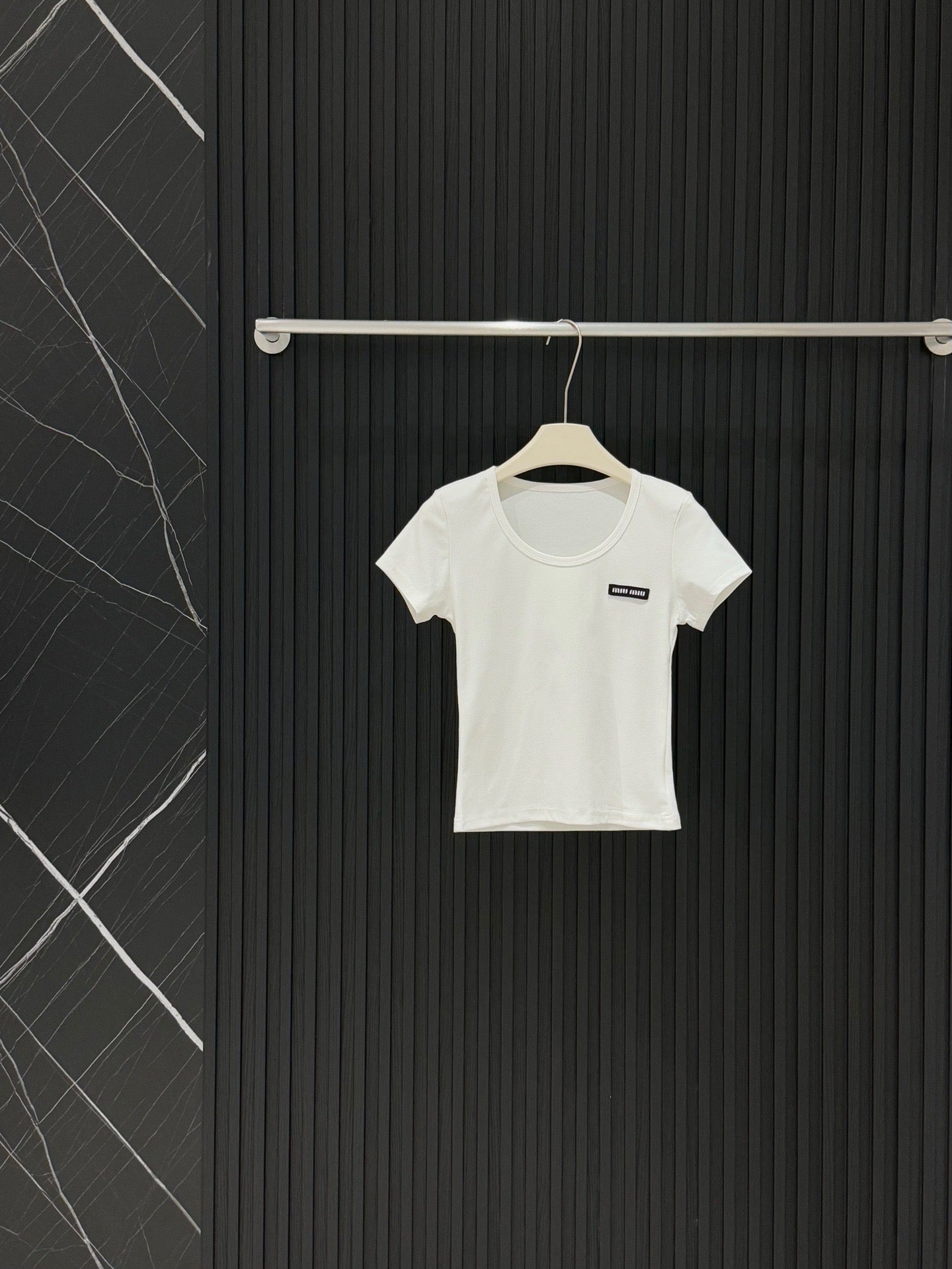 Miu Miu Ribbed U-Neck T-Shirt