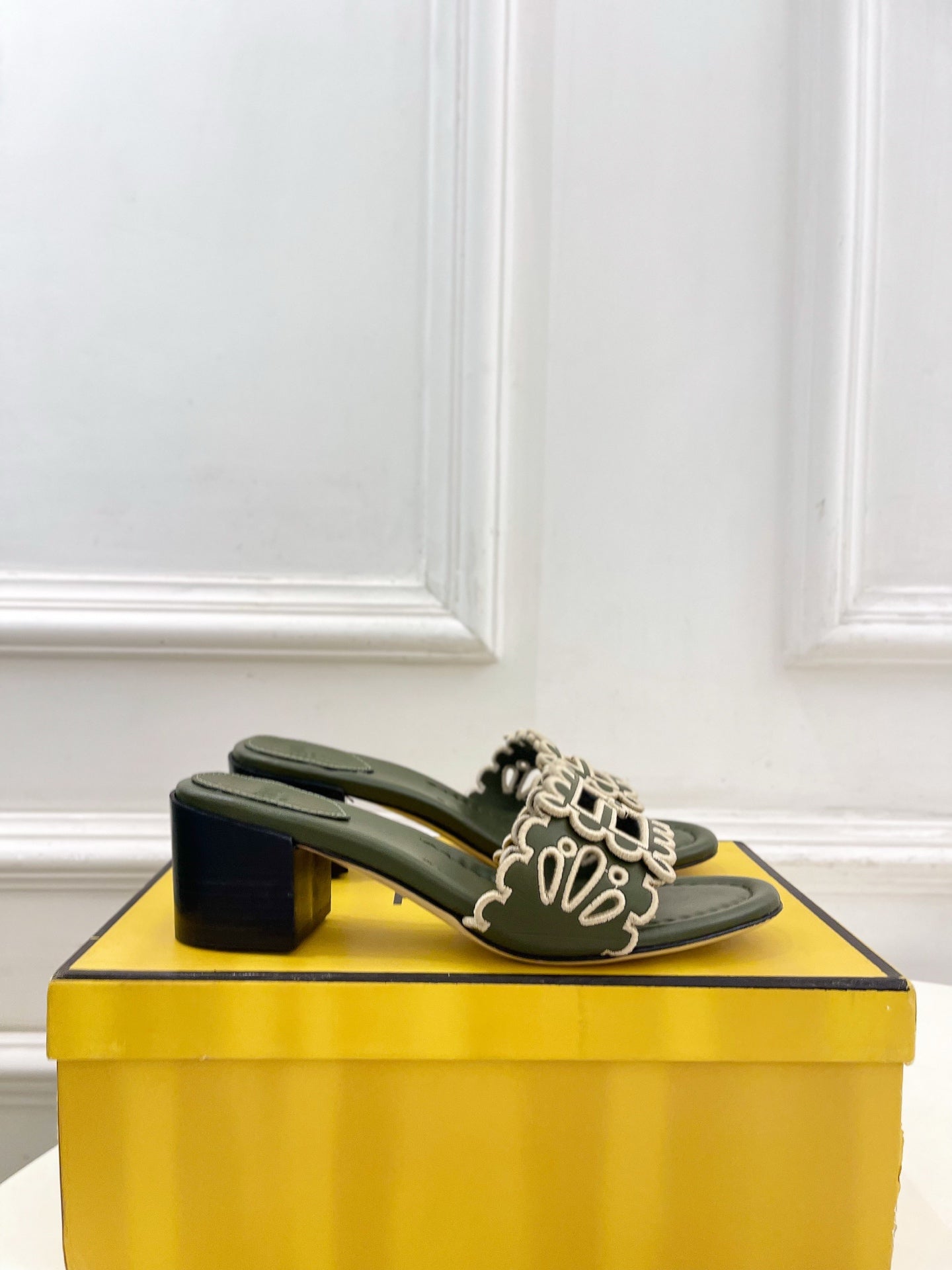 Fendi Embroidered Cutout Block Heel Sandals – Spring/Summer Collection – 26SS