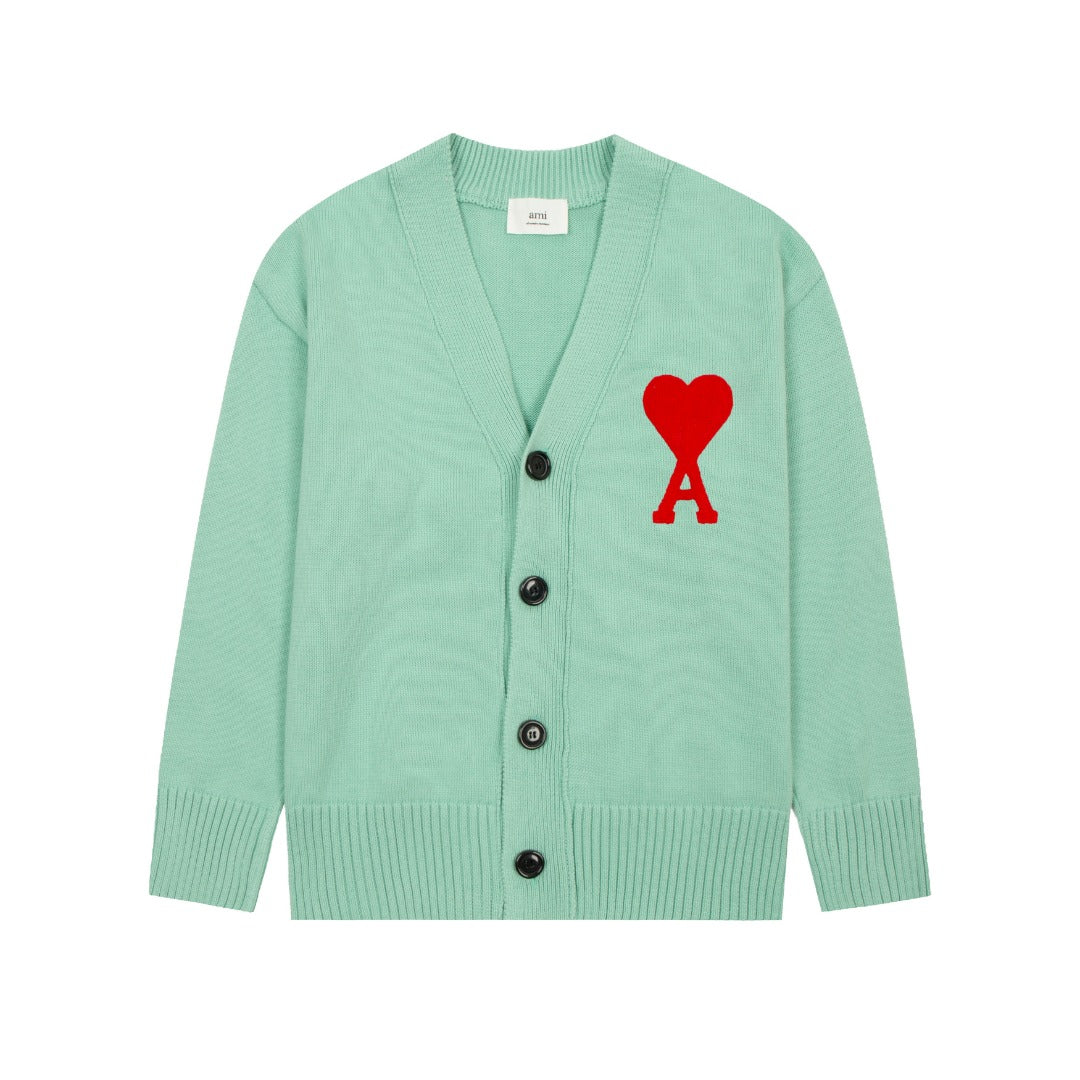 Ami Paris Classic Heart Embroidered Cardigan Sweater