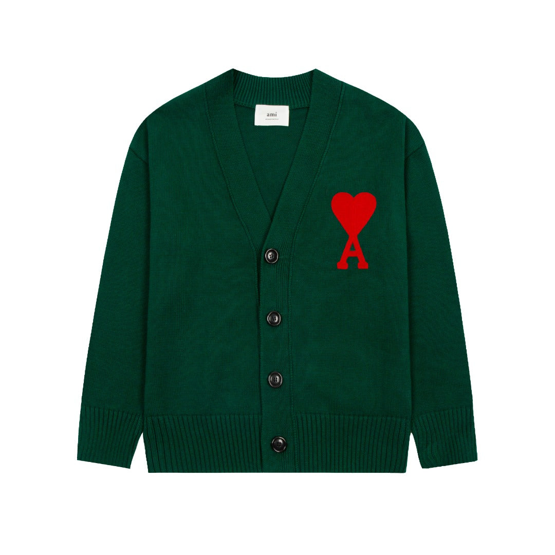 Ami Paris Classic Heart Embroidered Cardigan Sweater