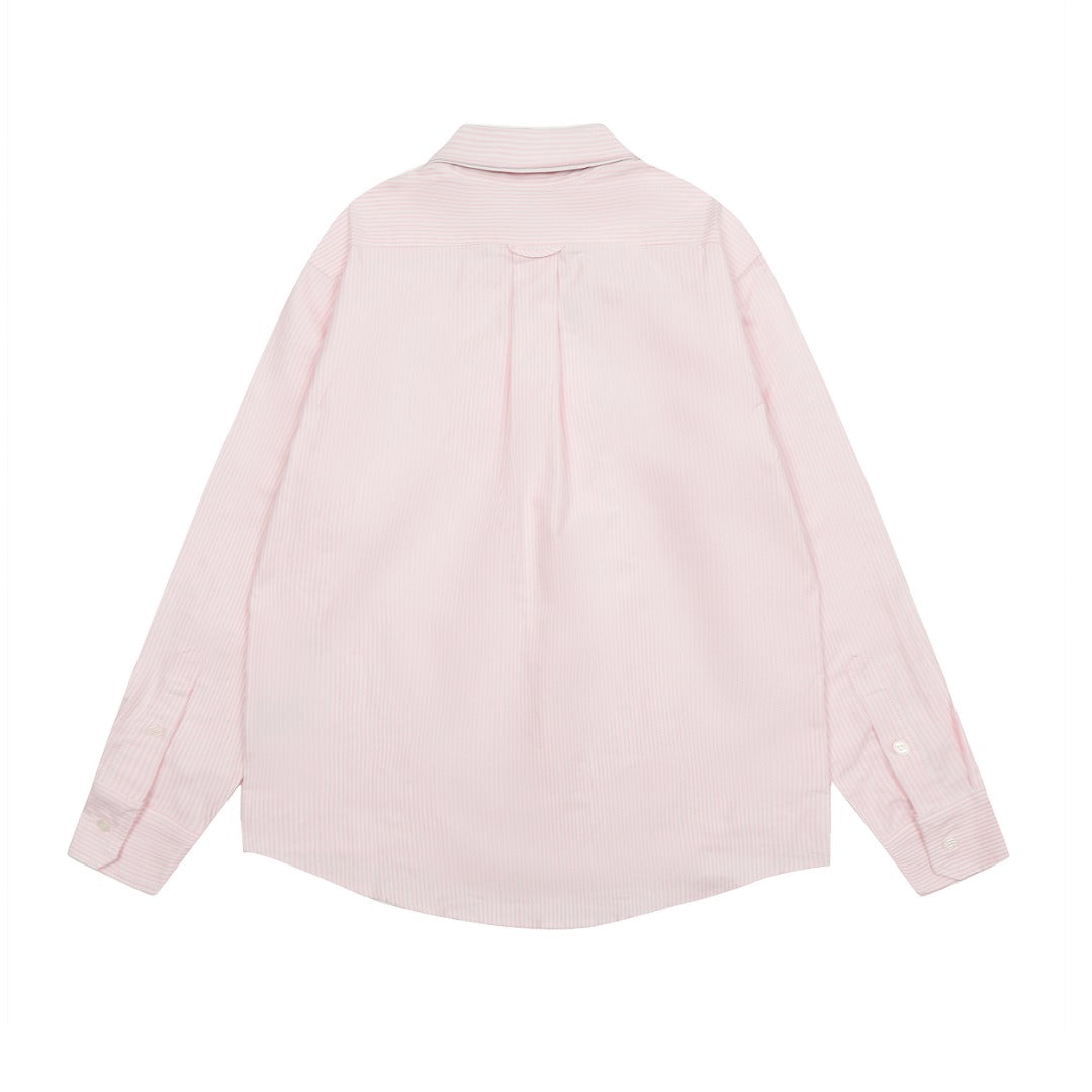 AMI Paris Small Heart Embroidered Striped Long Sleeve Shirt