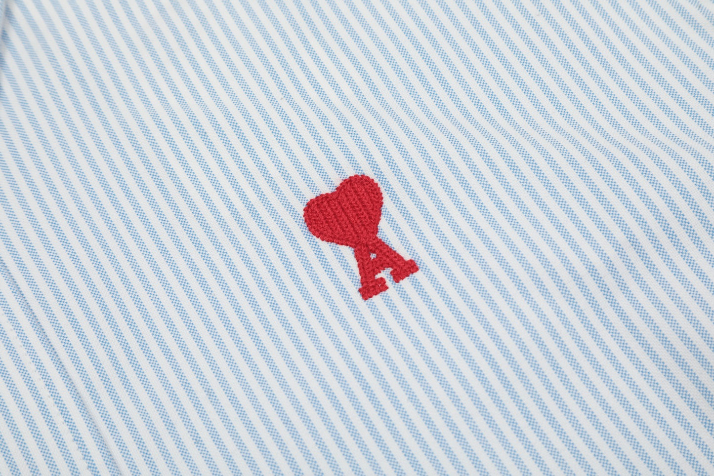 AMI Paris Small Heart Embroidered Striped Long Sleeve Shirt