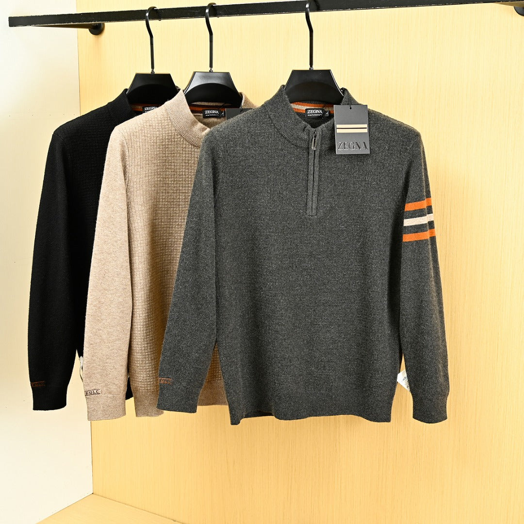 Zegna Men's Half-Zip Stand-Collar Sweater – 25FW