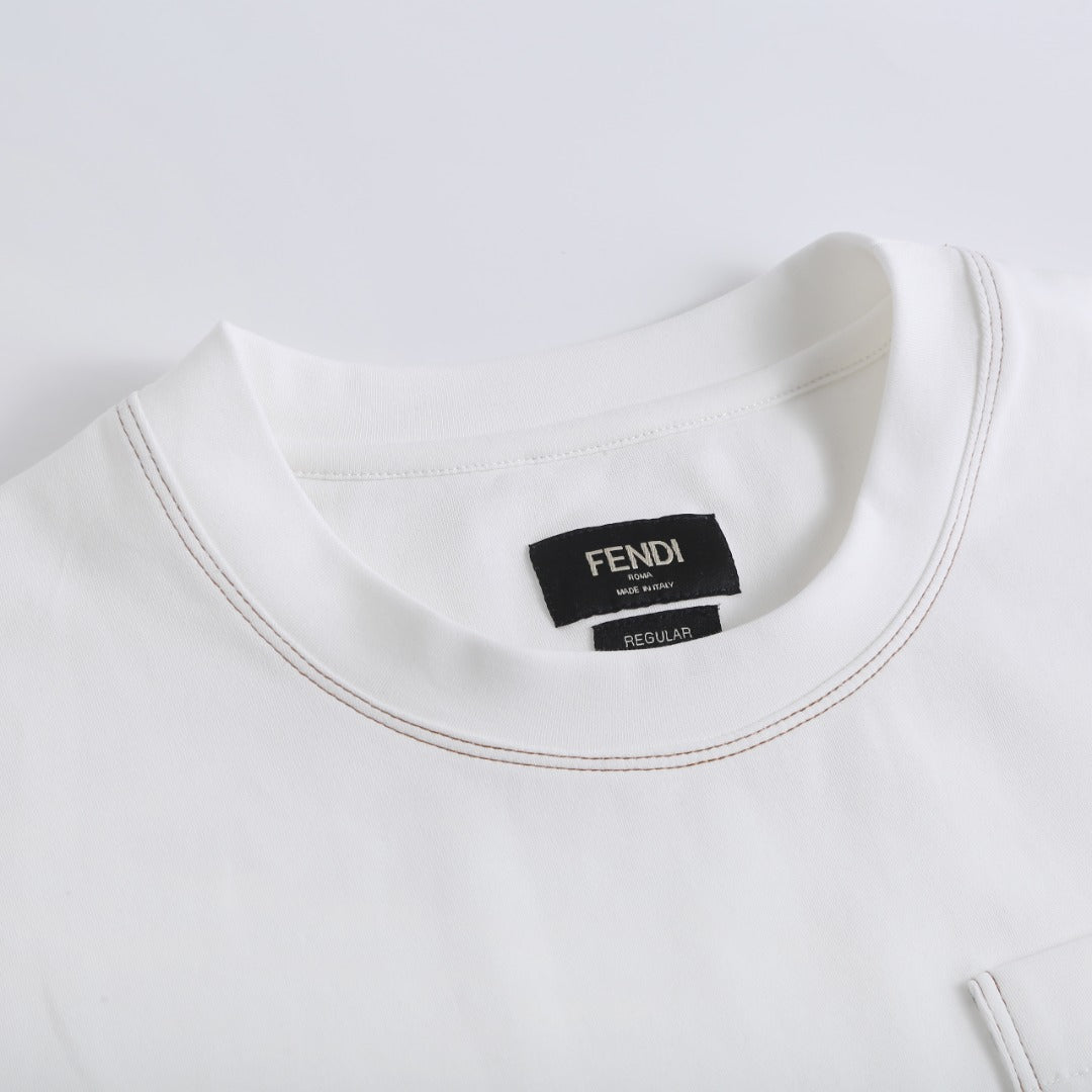 Fendi Leather Patch Contrast-Stitch T-Shirt