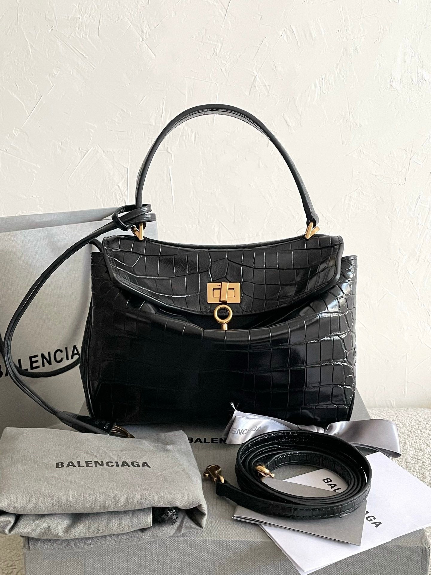 Balenciaga Rodeo Crocodile-Embossed Handbag