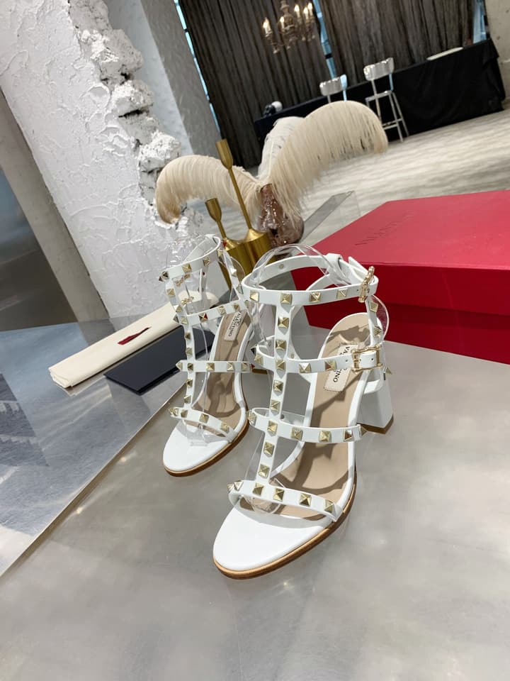 Valentino Studded Classic Block Heel Sandals in Black With Black Studs 6.5cm Heel