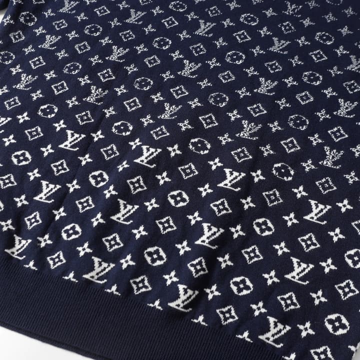 Louis Vuitton Logo Crewneck Long Sleeve Sweater in Deep Blue Monogram
