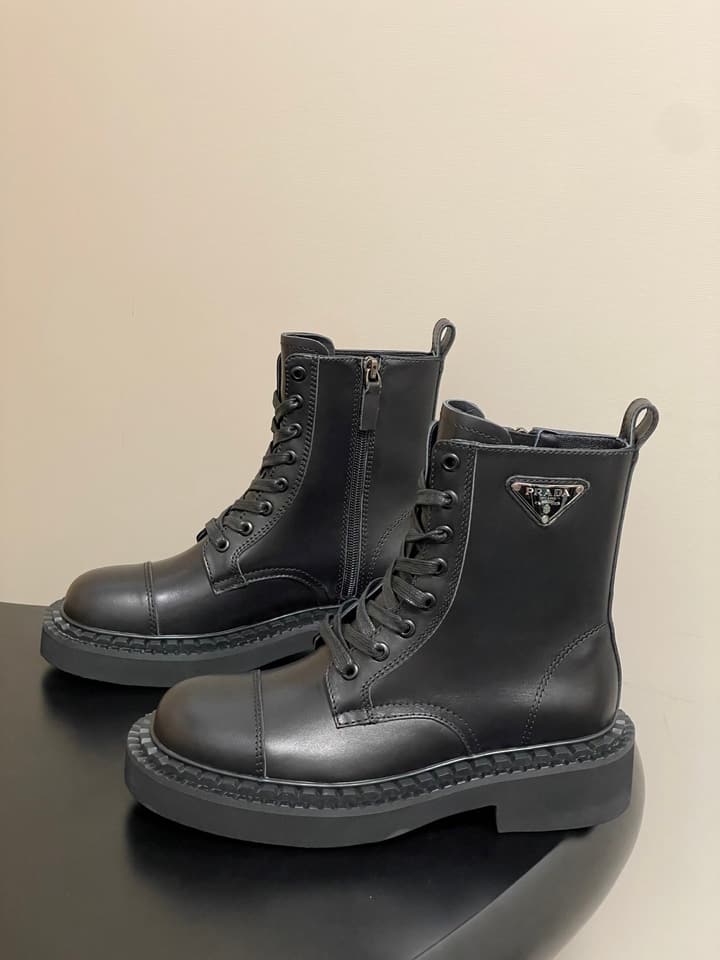Prada Triangle Logo Combat Boots – 25SS in Black Suede