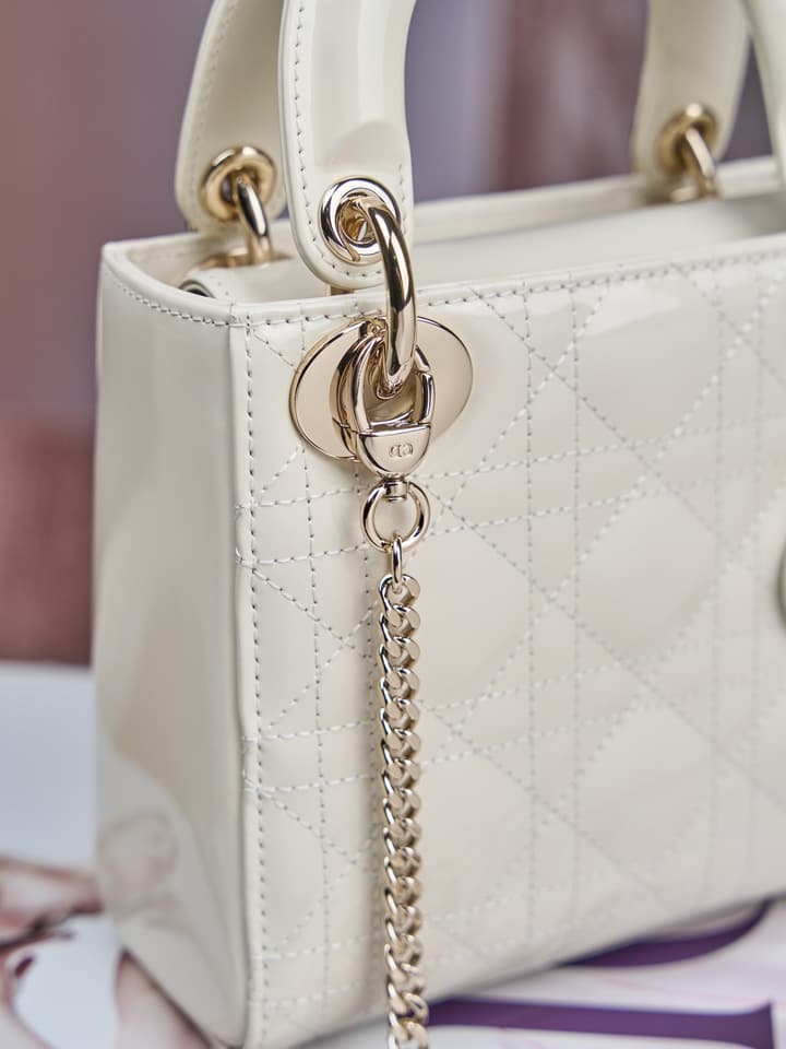 Dior Lady Dior Mini Patent Crossbody Bag in Cherry Red Patent