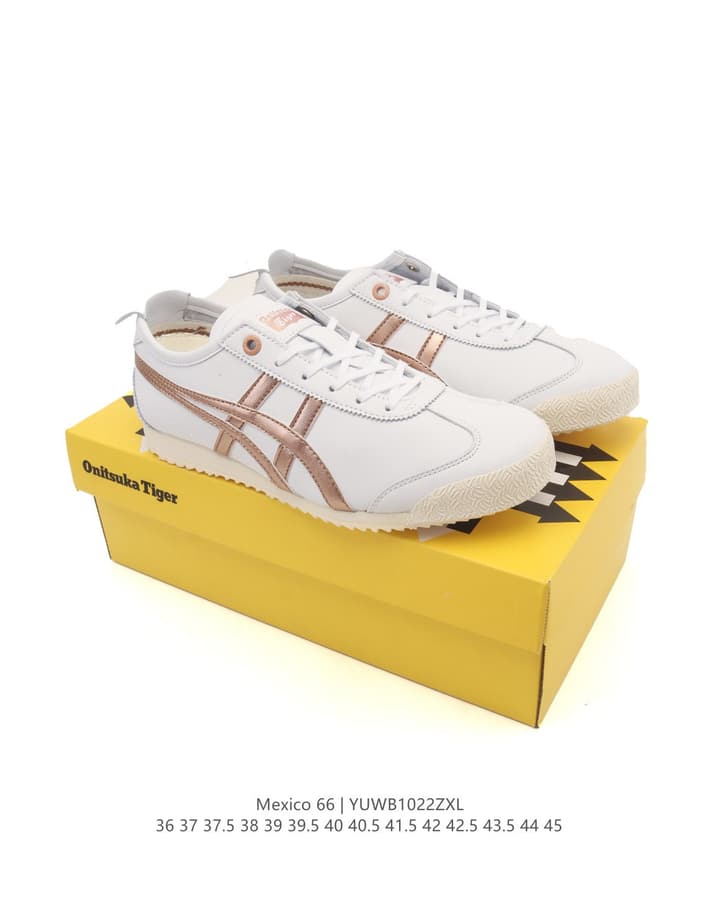 Onitsuka Tiger Mexico 66 Classic Retro Sneakers in Cream With Black Stripes