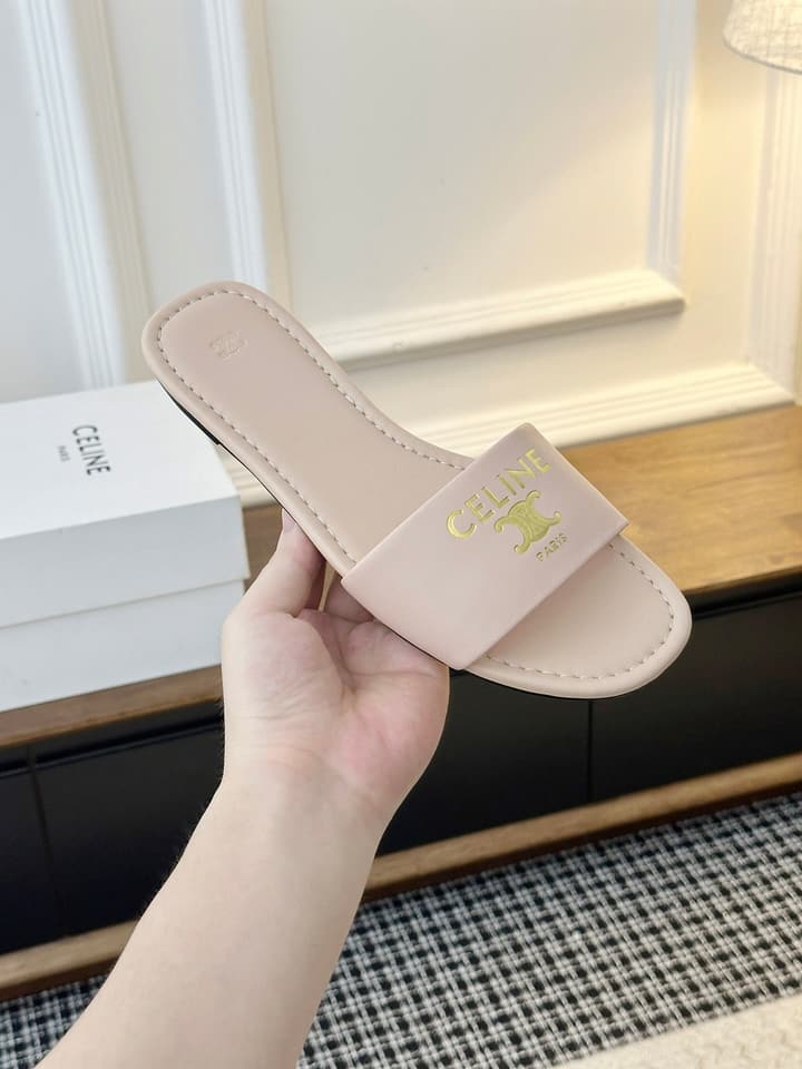 Celine Minimalist Triomphe Flat Sandals – Summer Collection in White