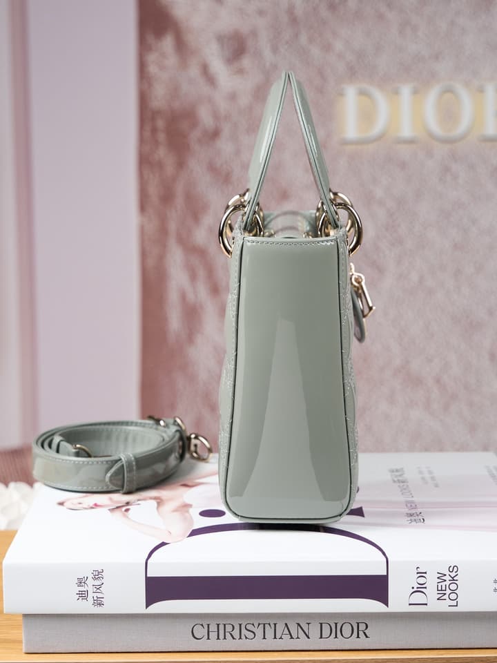 Dior Lady Dior Handbag in Black Patent Leather