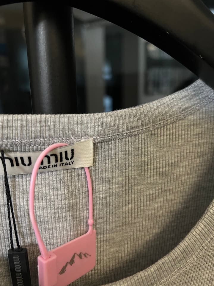 Miu Miu Ribbed Cotton Logo Tank Top – 25SS in Grey