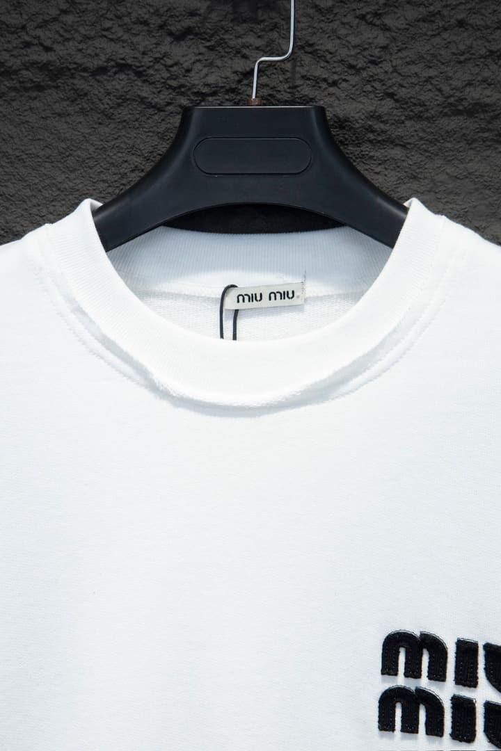 Miu Miu Embroidered Oversize Cotton Sweatshirt in Heather Grey