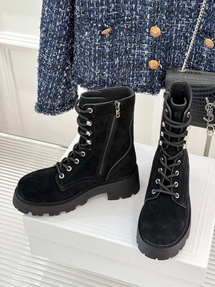 Celine Classic Triomphe Platform Martin Boots in Black Leather