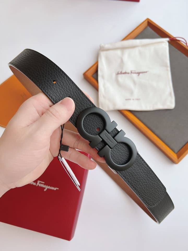Ferragamo Men's Reversible Leather Belt in Black/brown Reversible With Gold Buckle