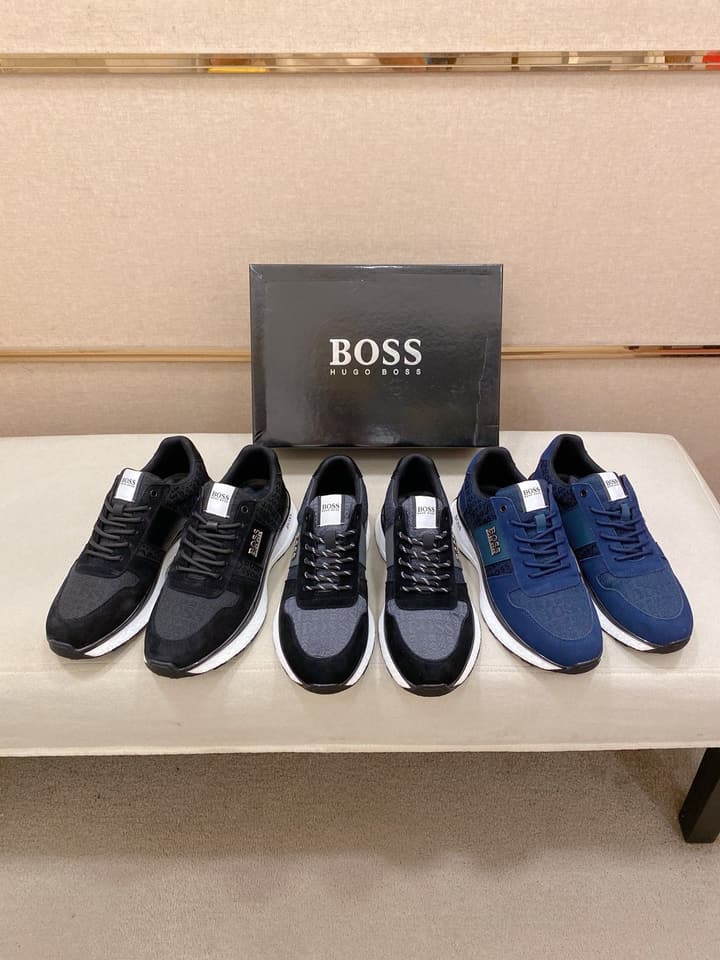 Boss Italian Leather Casual Sneakers in Dark Navy