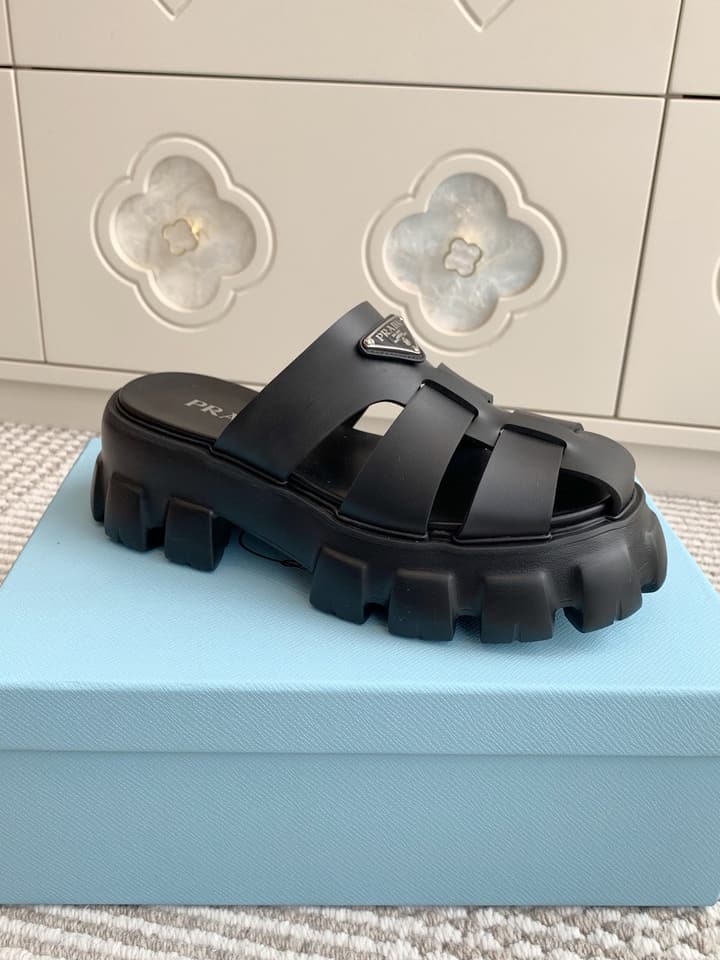 Prada Monolith Rubber Platform Mules in Black