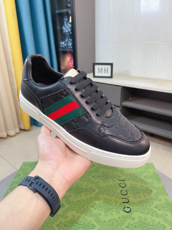 Gucci New Season Casual Fashion Sneakers in Black With Web Stripe