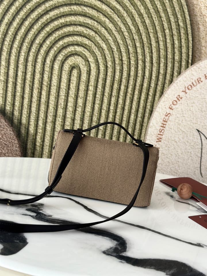 Loro Piana L19 Canvas Crossbody Bag – Spring/Summer Resort Collection in Beige Canvas With Burgundy Trim