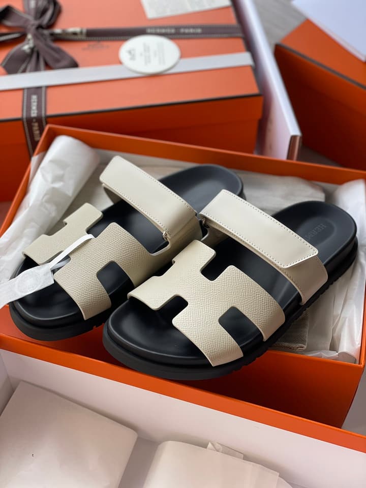 Hermès Chypre Unisex Slides in Beige