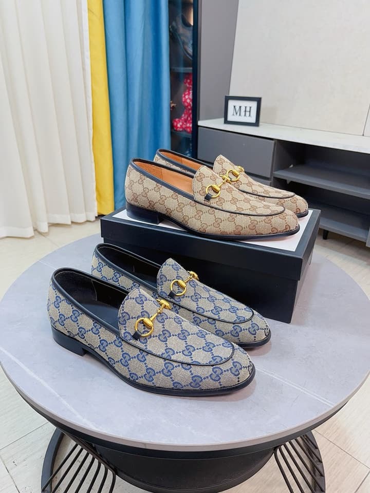 Gucci Calfskin Slip-On Loafers in Beige Monogram