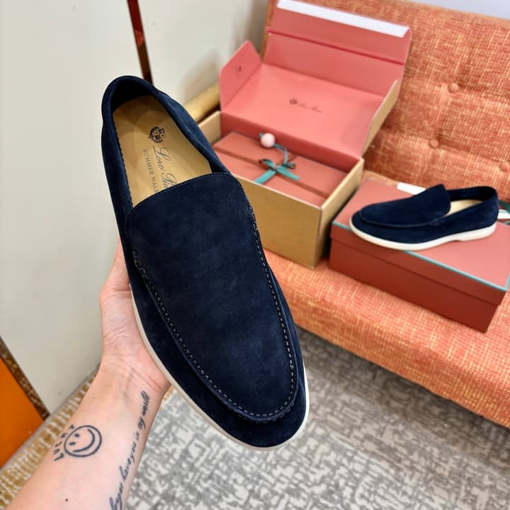 Loro Piana Suede Loafers in Dark Blue