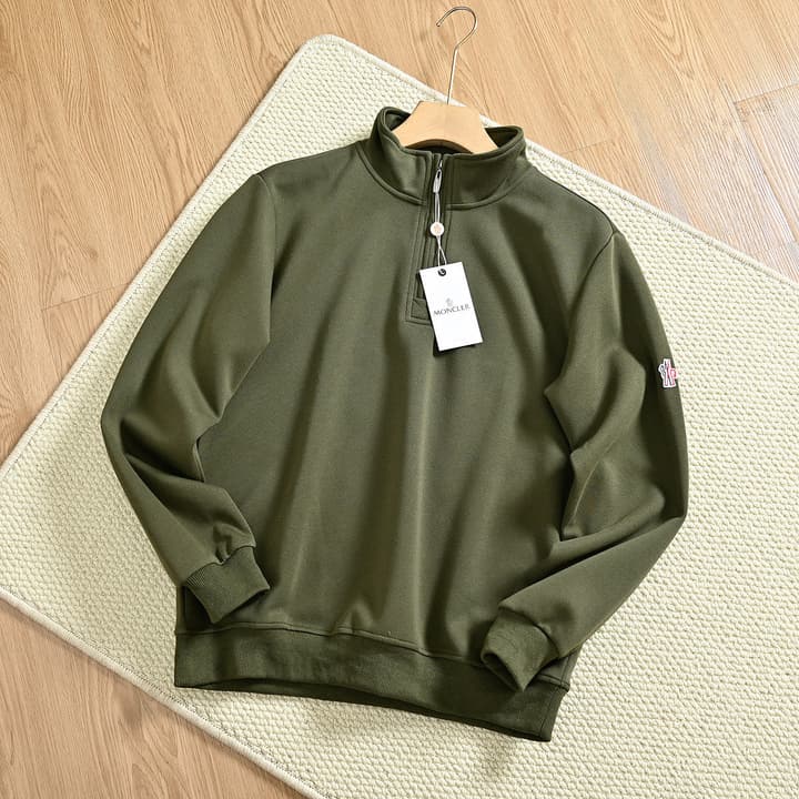 Moncler Men's Half-Zip Stand Collar Sweatshirt – 2025 Spring Collection in Grey