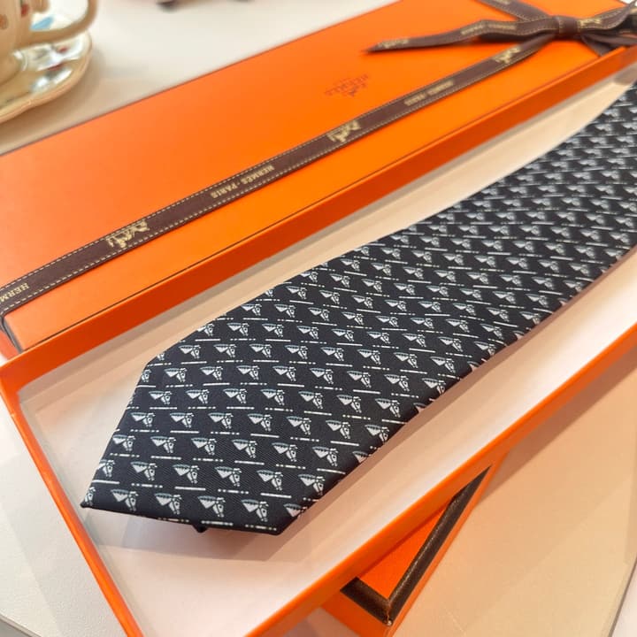 Hermès Men's Printed Silk Tie Series in Black