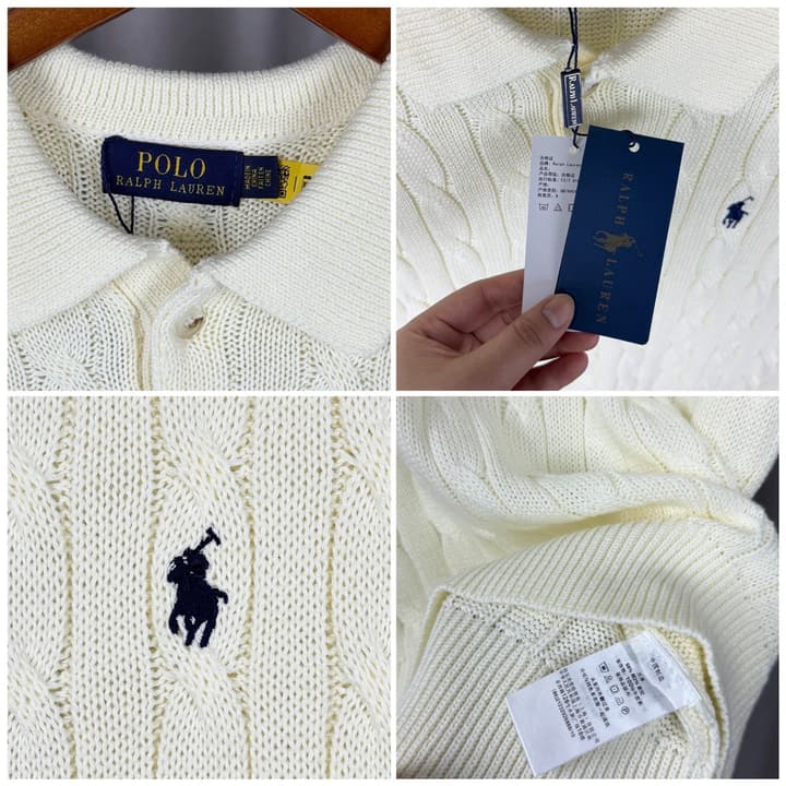 Ralph Lauren Classic Cable Knit Polo Sweater in Black