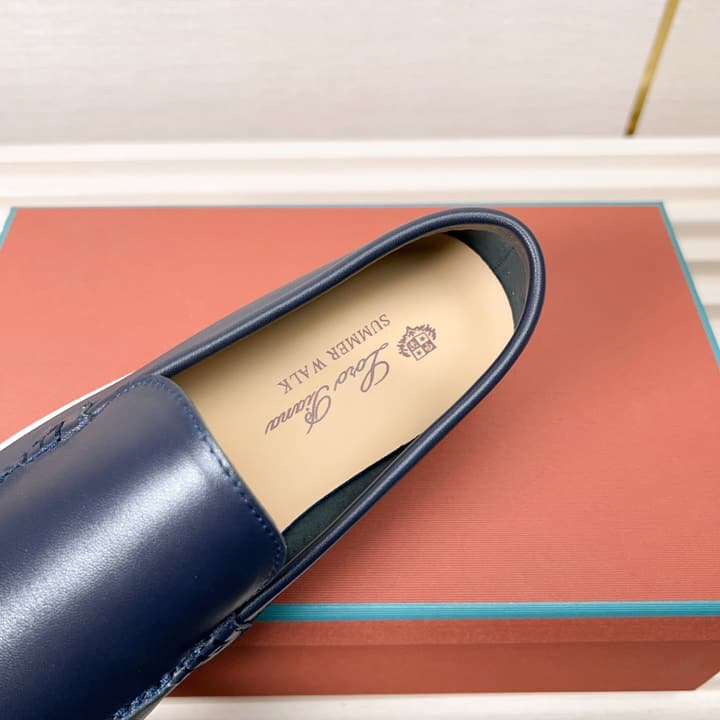 Loro Piana Classic Nappa Moccasins in Dark Blue Loafer Close-up