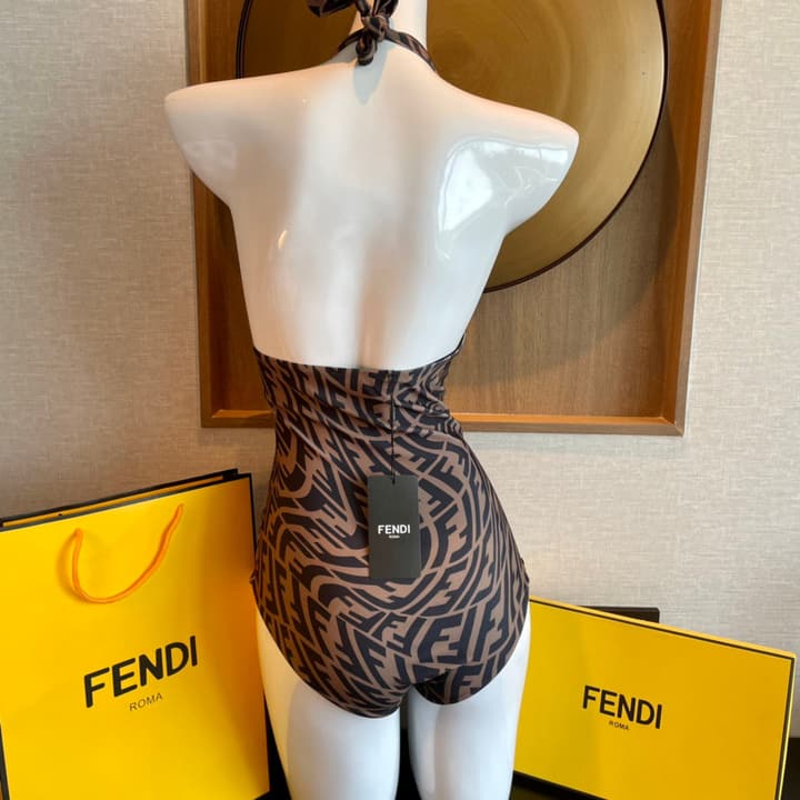 Fendi Versatile Backless One-Piece Swimsuit in Black Halter Plunge