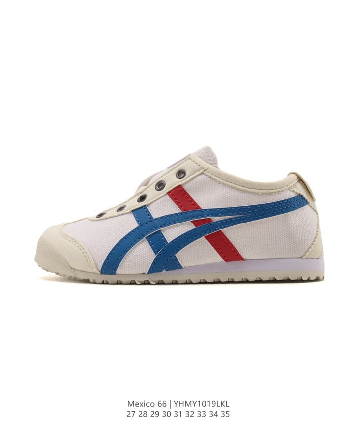 Onitsuka Tiger Mexico 66 Classic Sneakers – Kids Collection in Cream With Blue And Red Stripes