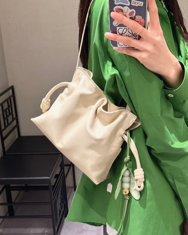 Loewe Flamenco Small Drawstring Bag in Cream
